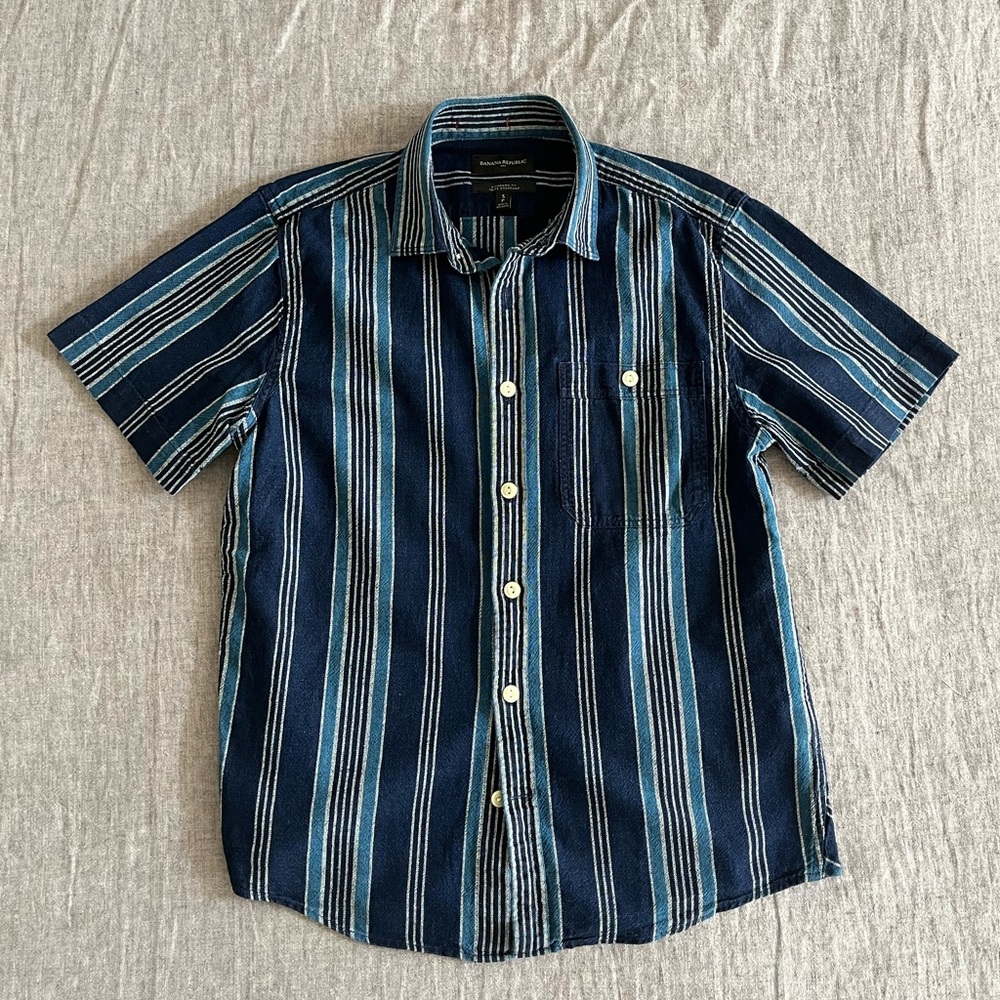 Banana Republic Navy and Light Blue Striped Shirt